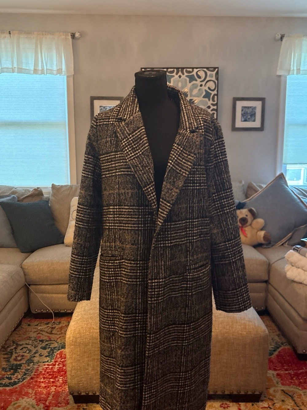 Sage Black and Gray Plaid Pea Coat